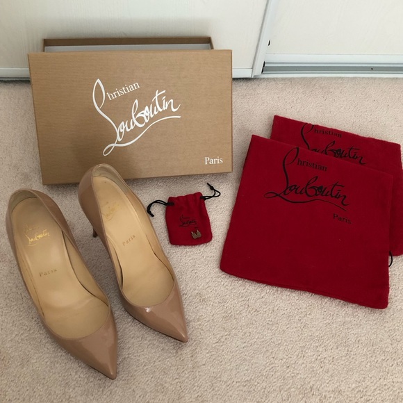 Christian Louboutin Pigalle Follies 100 Nude Patent Heels - Picture 12 of 13